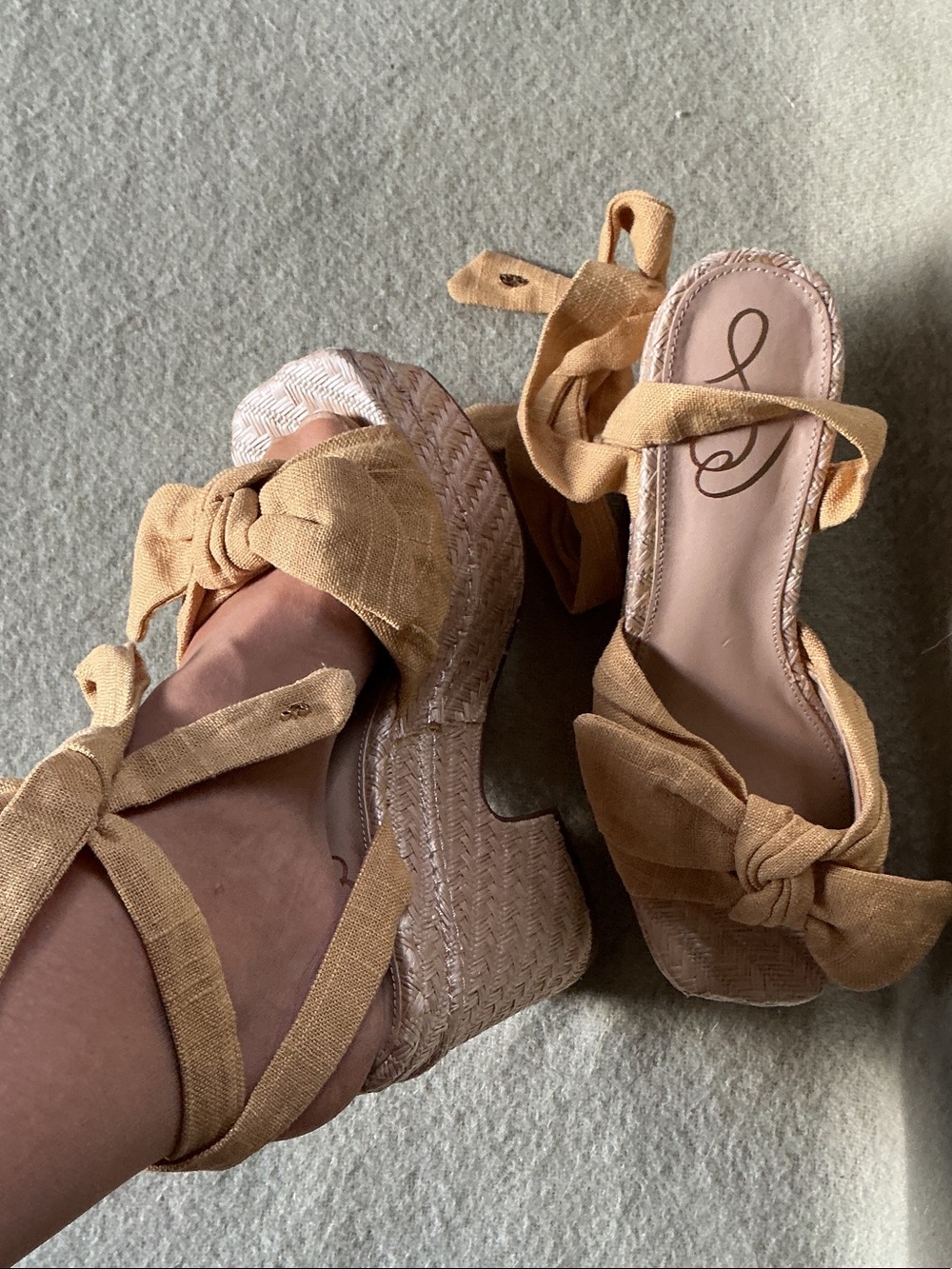 Sam Edelman Tan Knotted Espadrille Platform Wedges with Ankle Wraps